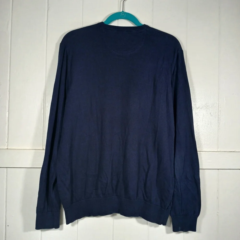 Lacoste V-Neck Sweater Mens XL Navy Blue Cotton AH0347 Lightweight Knit - Picture 2 of 9